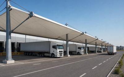 广州国际物流枢纽 8500m² 大跨度张拉膜中转棚 - 场景全貌 缩略图